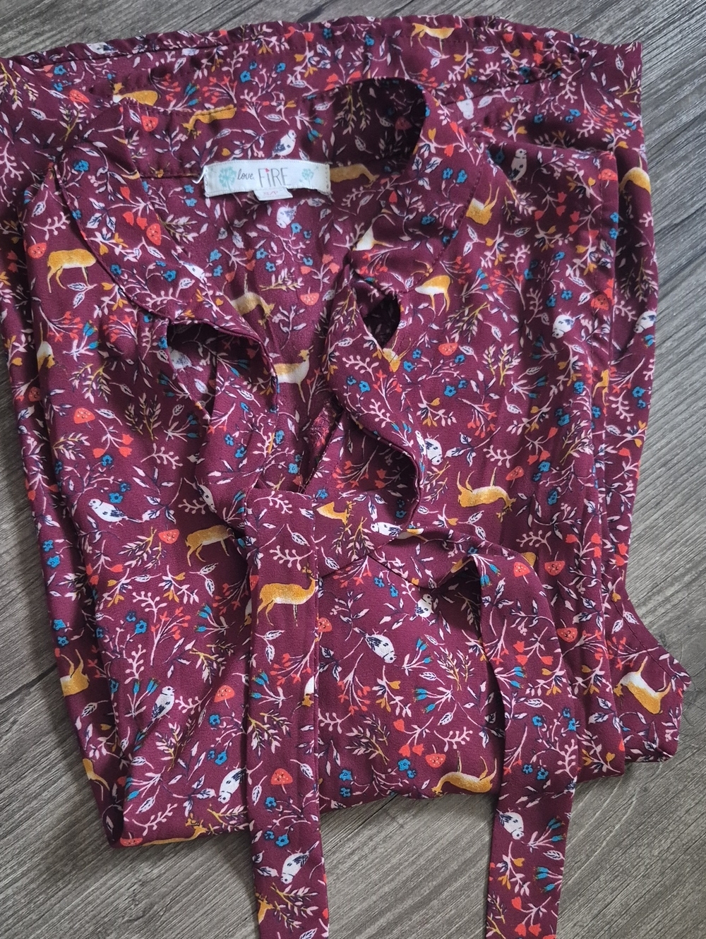 Love, Fire Sleeveless Burgundy Floral Deer Blouse